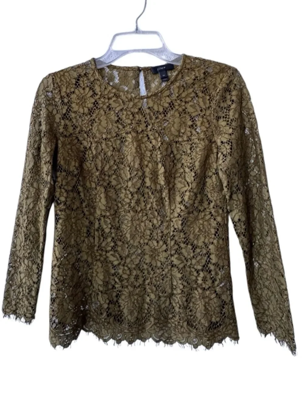 J. Crew Olive Green Floral Lace Long Sleeve Top SZ 00